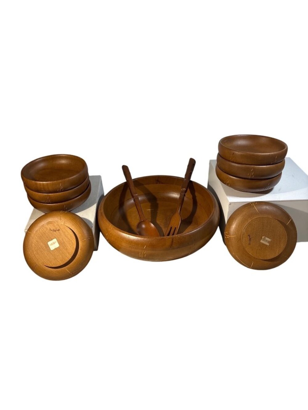 Baribocraft Wooden Salad Bowl Set 8 Bowls With Serving Utensils MCM Canada